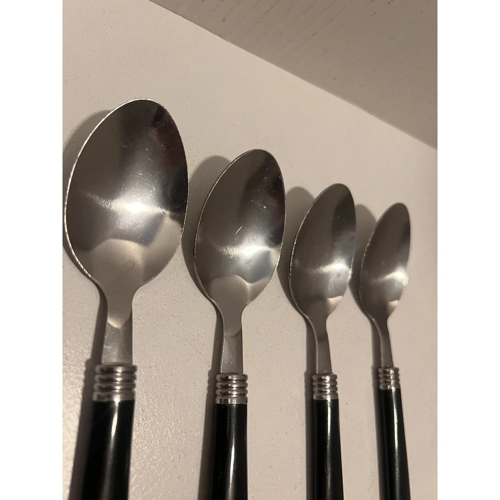 GIBSON Tablespoons Spoons Flatware Vintage Utensils 4pc Retro Black Handles